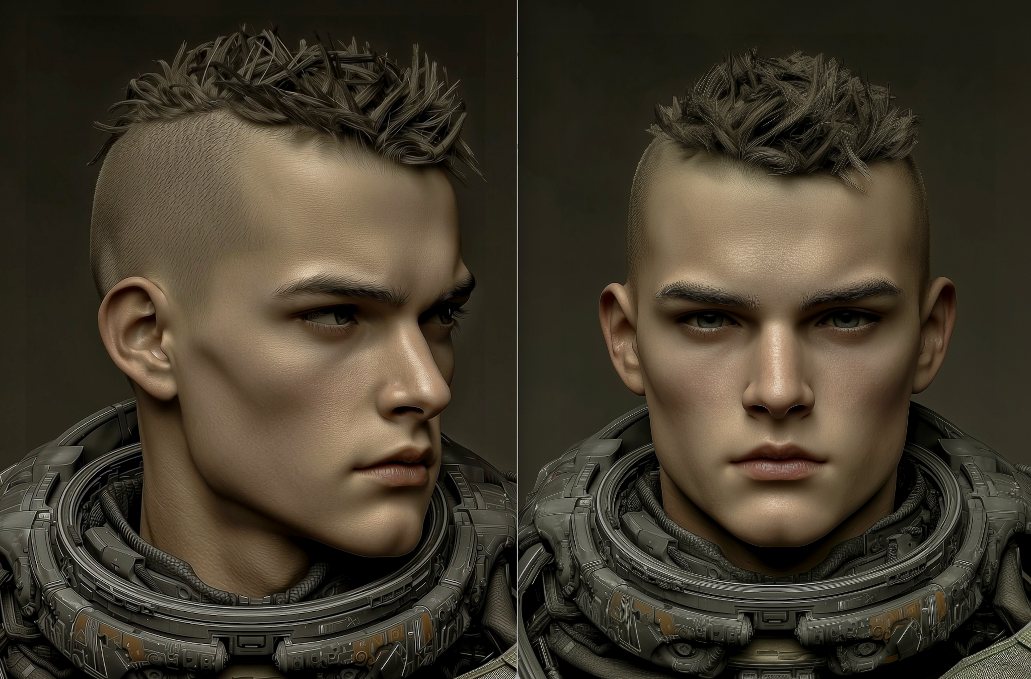 Aaron — Nova Sidus character sheet, front + profile